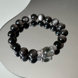 Silver Obsidian & Green Phantom Quartz Healing Bracelet