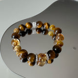 Golden Tiger's Eye & Black Tiger’s Eye Bracelet with Yellow Tower Quartz for Strength & Protection