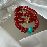 Flame & Sky Bracelet (Red Agate + Amazonite)
