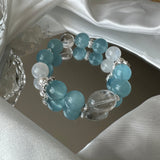 Natural Aquamarine & Moonstone Bracelet with Clear Quartz for Energy Cleansing